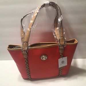 Giani Bernini Classic Burnt Orange & Tan Saffiano Leather Tote